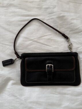 Coach Black Brown Leather Wristlet